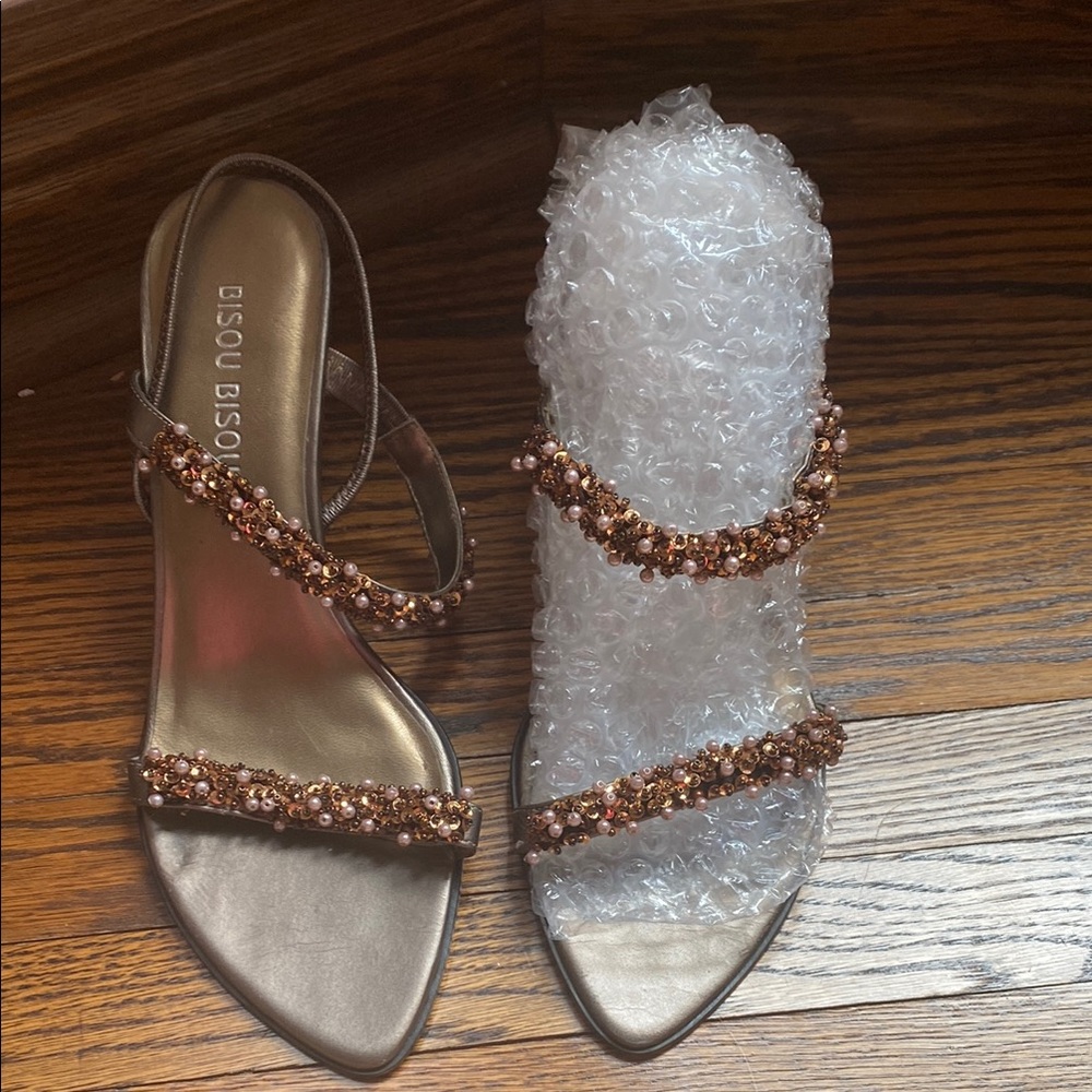Bisou Bisou Bronze Beaded Heels